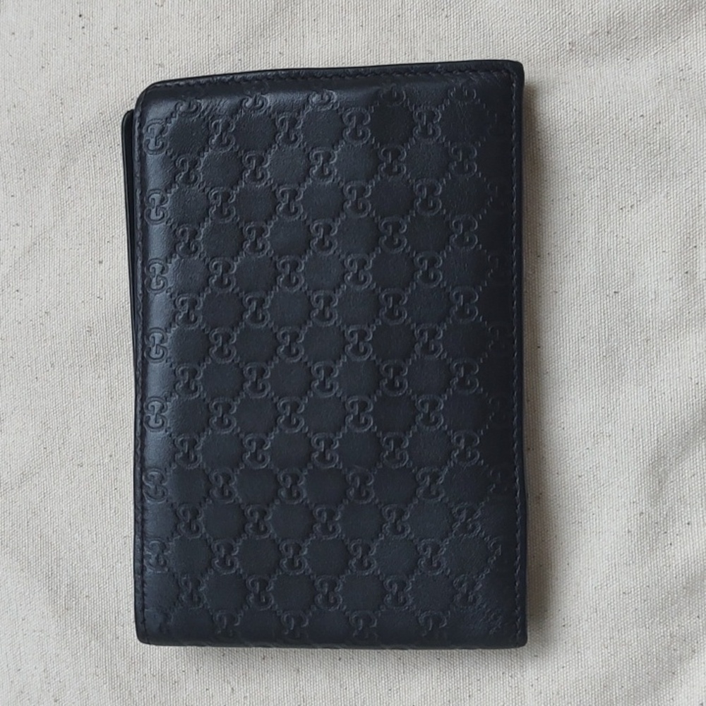 GUCCI Brown Leather MICRO GUCCISSIMA GG embossed Bi-fold wallet USED